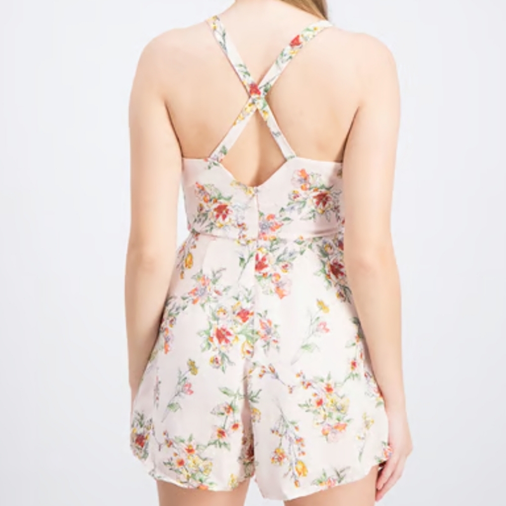 Lush Floral Print Romper with Bow Detail